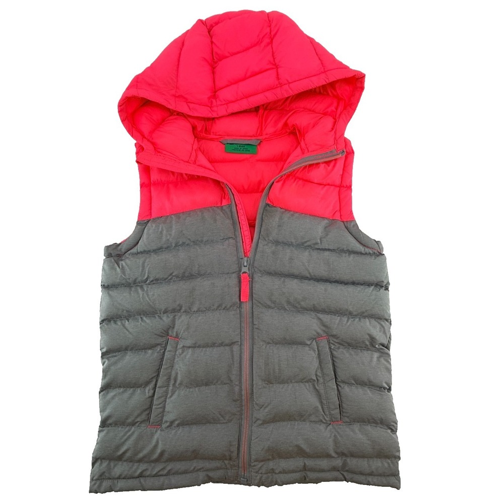 Girls Puffer Vest‎ 7-8 Pink Gray Hooded Quilted Zip Jacket Kids
